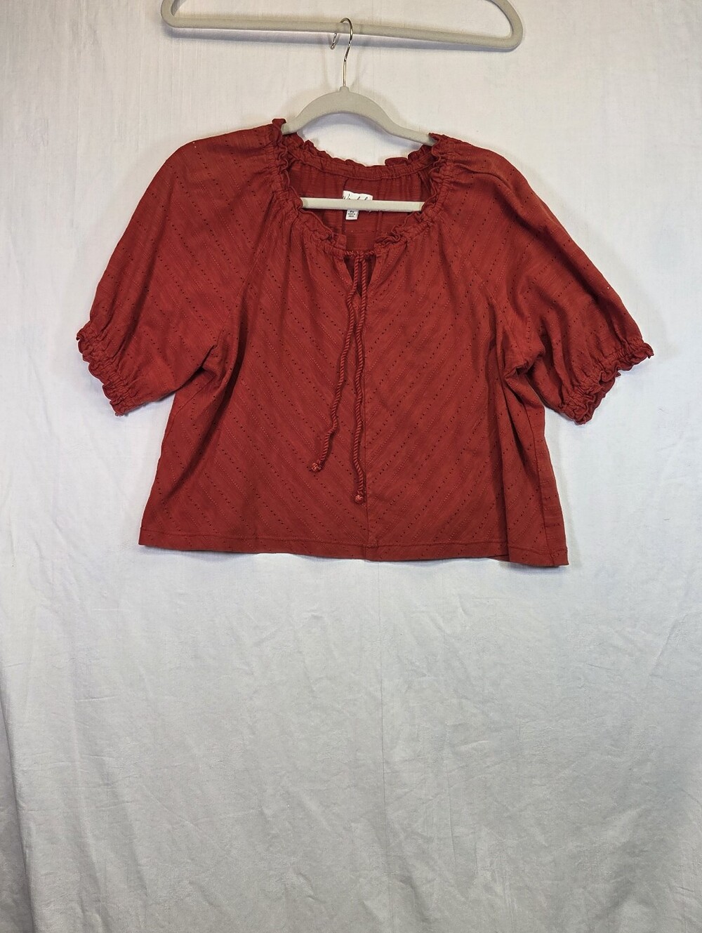 Wonderly Petite Small Rust Eyelet Puff Sleeve Boho Peasant Top PS. #0394